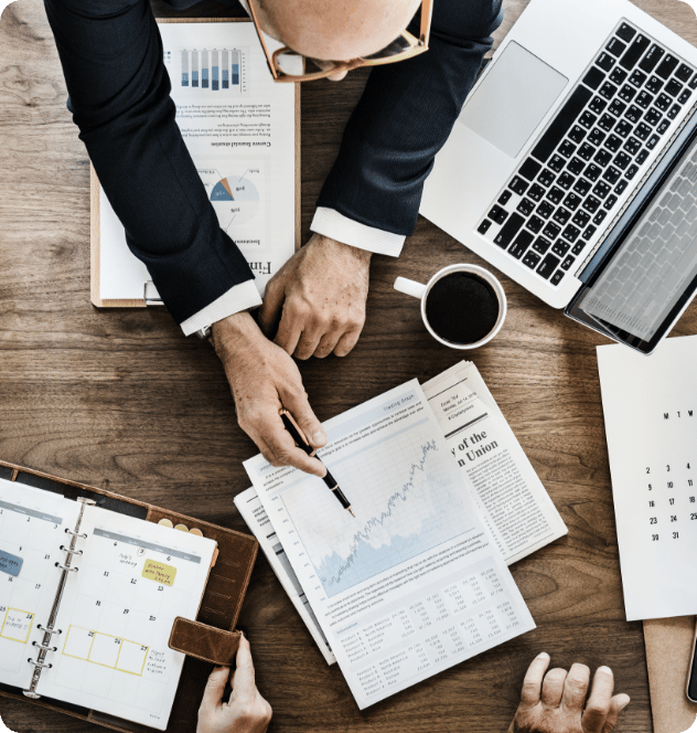 Aerial view business data analysis graph